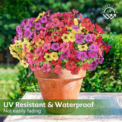 AGIRL 16 Bundles Artificial Flowers for Outdoor,No Fade Fake Plastic Flowers Faux Plants for Hanging Planters Decoration Indoor Outside Garden Porch Window Box Home Wedding