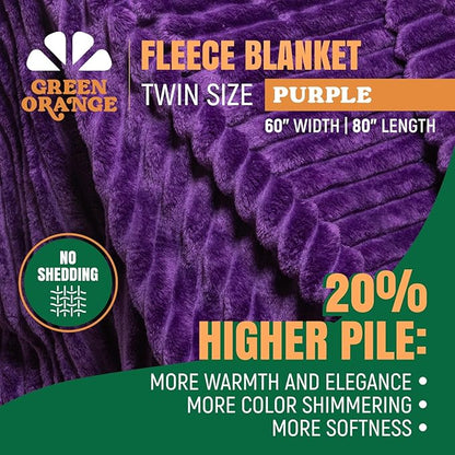 GO Premium Ultra Soft Twin Blanket for Couch - Purple Fleece Blanket for Living Room, Bedroom, Home Decor - Small Couch Blanket for Men, Women (60x80 Inches)