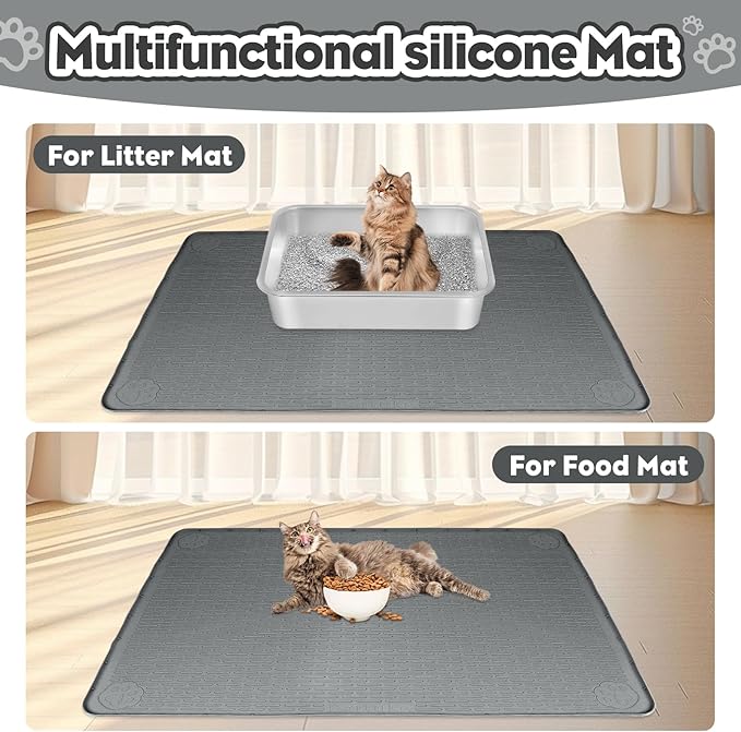 Cat Litter Mat, Extra Large 40" x 28" Silicone Mat Litter Trapping Mat for Scatter Control, Soft on Kitty Paws, Easy to Clean (Dark Gray)-Mewly Pet