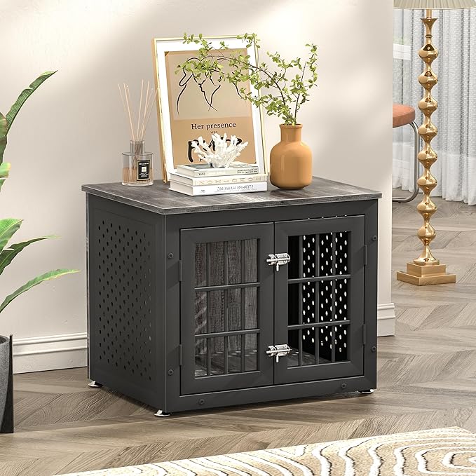 26" Heavy Duty Dog Crate Furniture for Small Dogs, Metal Kennel for High Anxiety Dogs, Chew Proof Pet Cage Indoor, Decorative Dog Kennel End Table-Mewly Pet