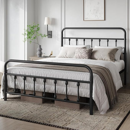 Yaheetech Classic Metal Platform Bed Frame Mattress Foundation with Victorian Style Iron-Art Headboard/Footboard/Under Bed Storage/No Box Spring Needed/Full Size Black