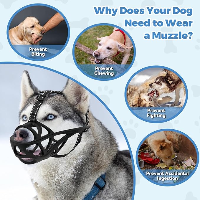 Dog Muzzle for Large Dogs, Breathable Basket Muzzles for Small, Medium and X-Large Aggressive Dog, Allows Panting Drinking, Suitable for Grooming Trimming Training (Black, S)-Mewly Pet