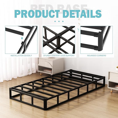 7 Inch Twin Box Spring Bed Base, Low Profile Metal Boxspring Twin with Fabric Cover, 2000 Lbs Max Weight Capacity Mattress Foundation, Noise-Free, Easy Assembly