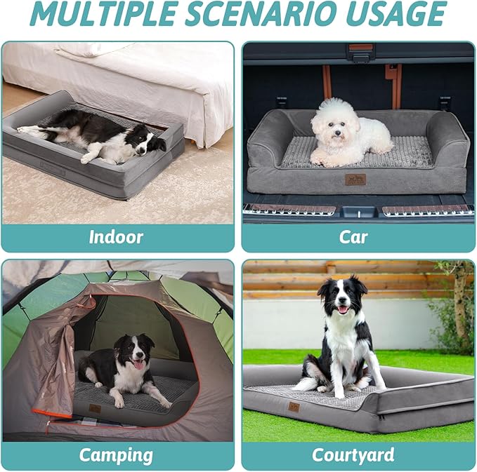 Orthopedic Dog Bed for Large Dog, Pet Couch for Medium Dog Cat, Big Supportive Foam Bolster Sofa with Waterproof Lining Cover, Anti-Slip, Comfort, Washable, 36x27x7.5 in, U Shape, Grey-Mewly Pet