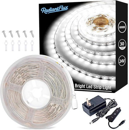 RadiantFlux Led Lights 30 ft for Bedroom, Dimmable LED Strip Lights, 480 LEDs, Super Bright LED Tape Rope Lights for Living Room, Kitchen, Vanity Mirror, Flexible LED Light Strips for Indoor Use