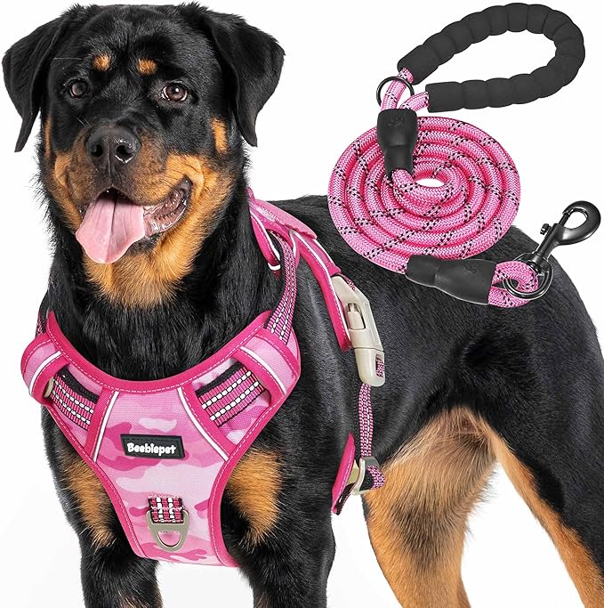 Heavy Duty Tactical Dog Harness for Large Dogs, No Pull Adjustable Pet Harness Reflective Service Training Easy Control Pet Vest Military K9 Working Dog Harnesses-X- Large, Pink Camo-Mewly Pet