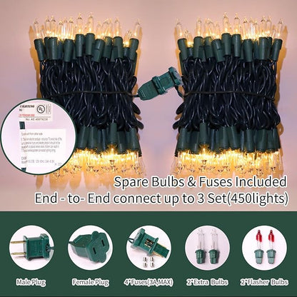 LAMPHOME Super-Bright Extendable Warm White Christmas Lights Decoration 150Lights 31.9ft UL Certified Mini Bulb String Lights Set for Outdoor Christmas Tree Garden Holiday Party Patio Wedding Decor