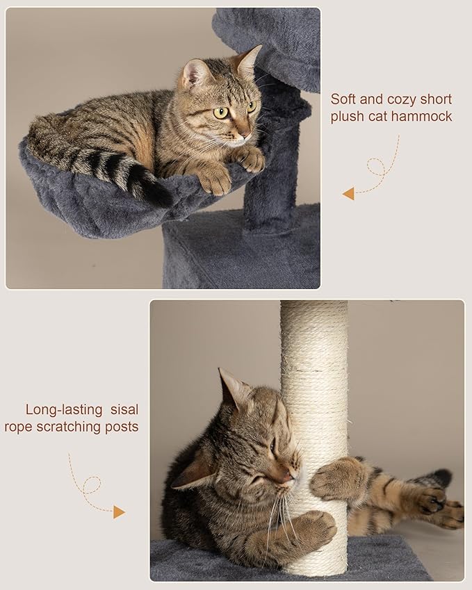 Cat Tree with Large Top Perch, 21.6in Cat Tower with Big Hammock and Dual Condos, All-in-one Cat Activity Center-Mewly Pet