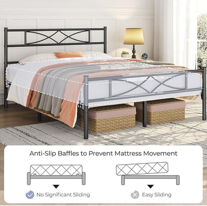 Yaheetech Metal Queen Platform Bed Frames Mattress Foundation with Storage/Curved Design Headboard/NO Box Spring Needed/Heavy-Duty Support/Easy Assembly, Queen, Black