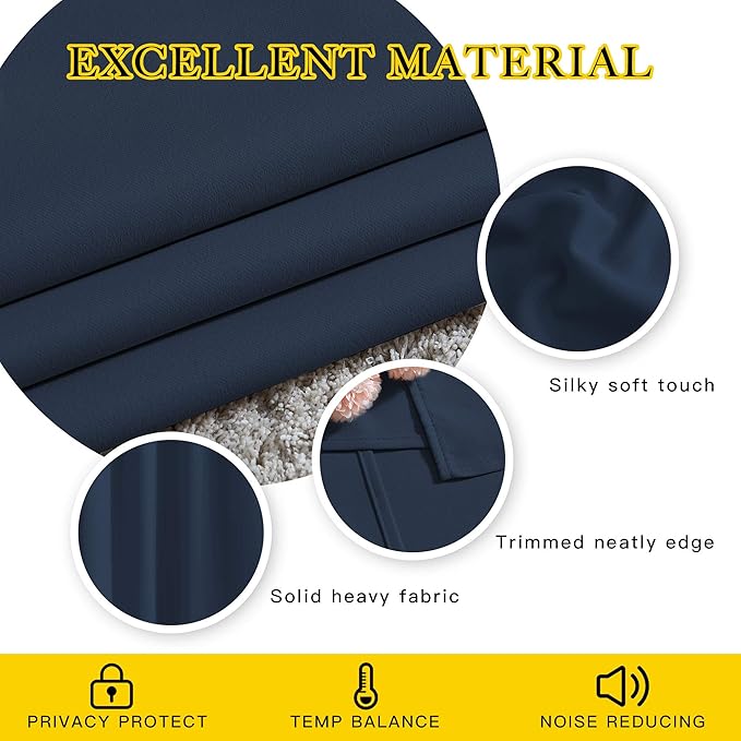 NICETOWN Navy Blackout Curtains 84 inch Length 2 Panels, Grommet Thermal Insulated Window Treatments Light & Sound Reducing Drapes for Living Room/Bedroom, W46 x L84