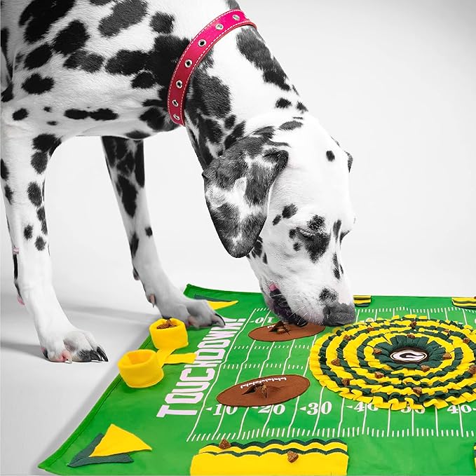 NFL Green Bay Packers Dog Snuffle Mat – Interactive Pet Slow Feeder, Football Field Design Food Puzzle Toy for Dogs & Cats, Foraging Activity Mat for Smarter Feeding-Mewly Pet