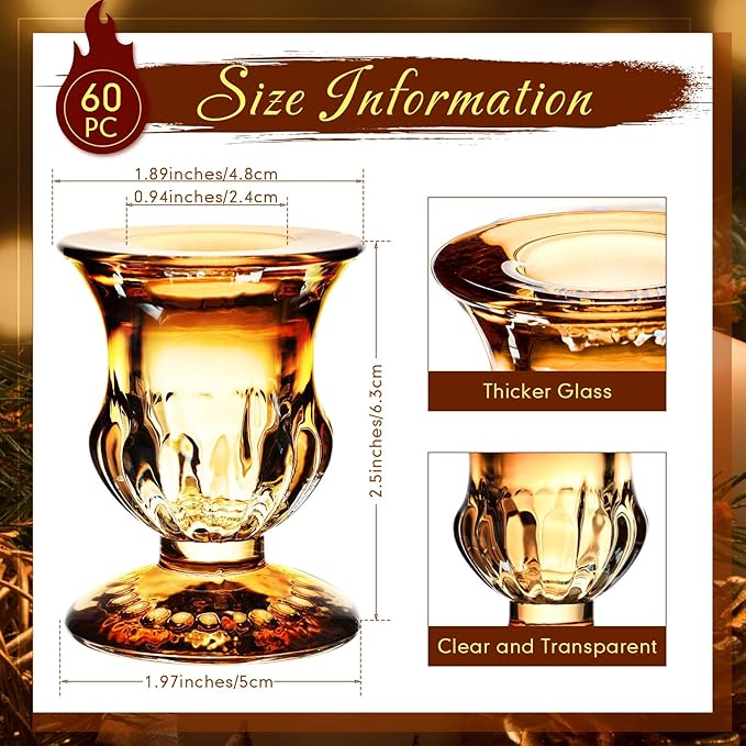 Foaincore 60 Pcs Candlestick Holders Bulk 2.5 Inch Taper Candle Holder for Table Centerpiece Thick Glass Ritual Candle Stand for Wedding Christmas Valentines Festival Party Decorations(Gold)