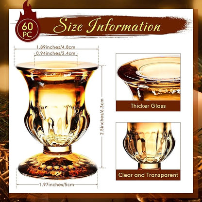 Foaincore 60 Pcs Candlestick Holders Bulk 2.5 Inch Taper Candle Holder for Table Centerpiece Thick Glass Ritual Candle Stand for Wedding Christmas Valentines Festival Party Decorations(Gold)