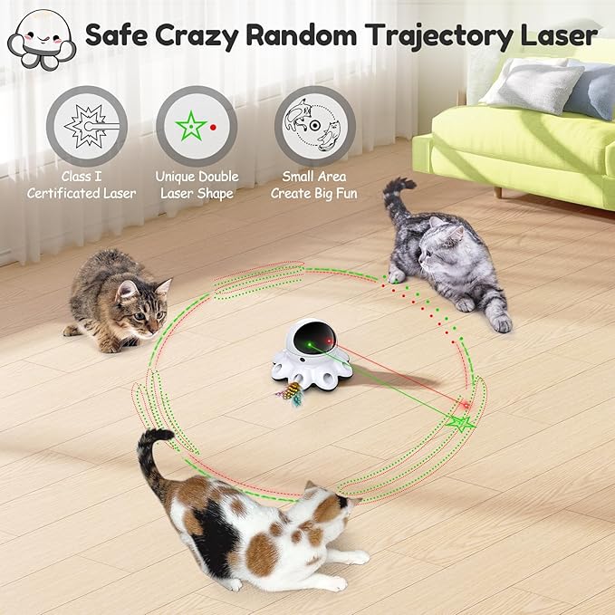 ORSDA Cat Laser Toy, 2-in-1 Interactive Automatic Motion Activated Moving 8 Holes Whack A Mole Feather, USB Rechargeable Electronic Smart Sensor Kitten Toys for Indoor Exercise-Mewly Pet