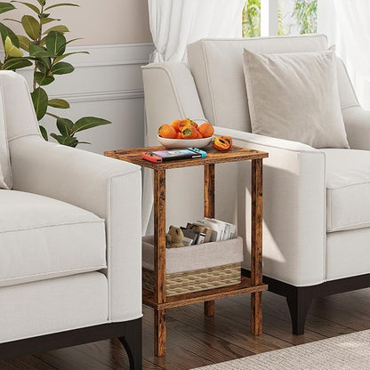 TUTOTAK End Table, Set of 2, Side Table, Nightstand, 2-Tier Storage Shelf, Sofa Table for Small Space, Living Room, Bedroom, Brown TB01BB035C