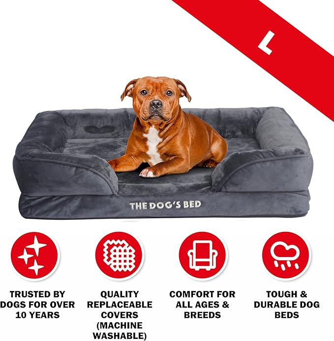 The Dog’s Bed, Orthopedic Standard Foam Waterproof Dog Bed with Standard Support, Large Grey Plush, Waterproof, Supportive Dog Bed with Replaceable Covers, Veterinary Approved-Mewly Pet