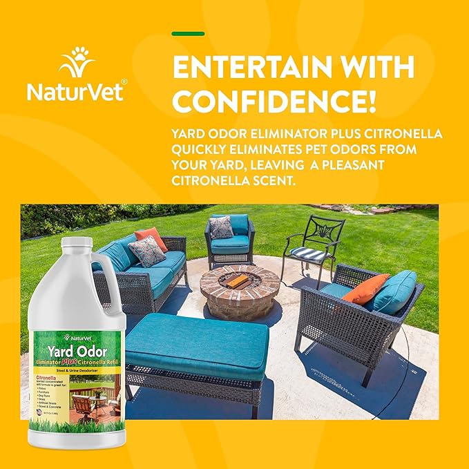 NaturVet – Yard Odor Eliminator Plus Citronella Spray – Eliminate Stool and Urine Odors from Lawn and Yard – Designed for Use on Grass, Patios, Gravel, Concrete & More – 64oz Refill (No Hose Nozzle)-Mewly Pet