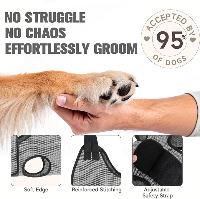 PAWCHIE Dog Grooming Hammock Harness for Dogs & Cats with Pet Nail Clipper Trimmer- Breathable Cat Hanger Sling for Trimming Clipping Nails-Dog Hammock Restraint Bag for Small Medium Large Dog, Grey S-Mewly Pet