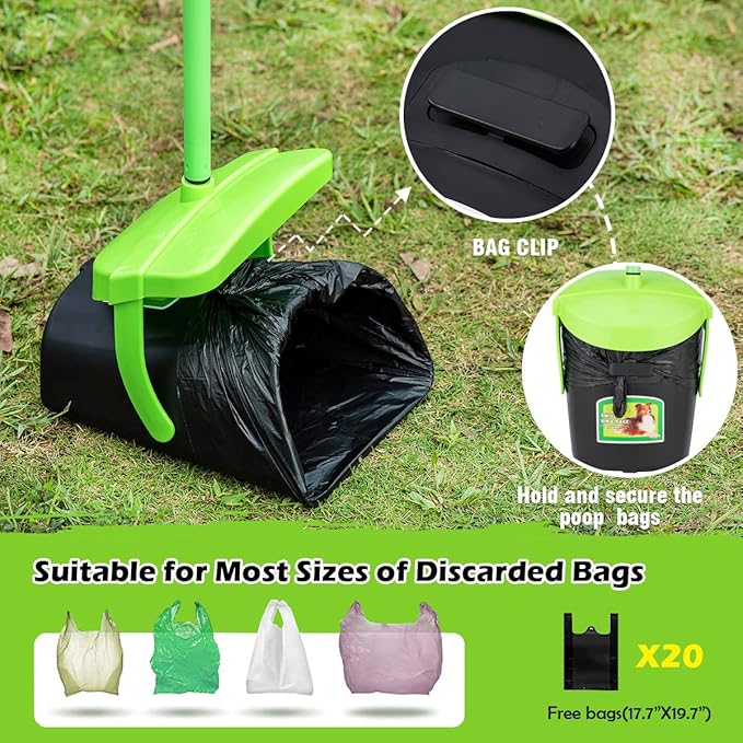 MXF Pooper Scooper Swivel Bin & Rake Kit with 20 Waste Bags, 36.6" Long Handle Adjustable Portable Non-Breakable Dog Pooper Scooper for Large Medium Small Dogs, Poop Scooper for Lawn Yard Dog Kennel-Mewly Pet