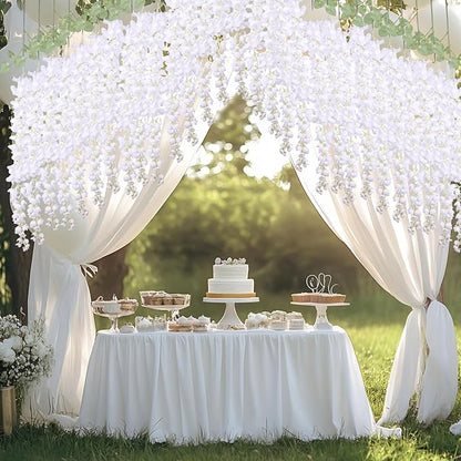 mizii 6Pcs White Wisteria Hanging Flowers 48" Silk Wisteria Artificial Flowers Garland Vines Fake Hanging Flowers Decoration for Wedding Flower Wall Backdrop Centerpieces Party Room Decor (White)
