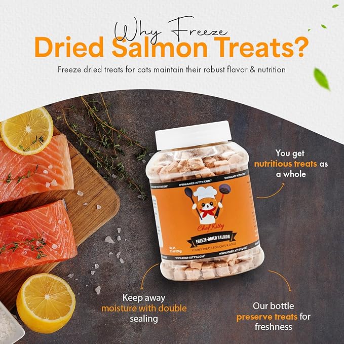 Freeze-Dried Salmon Treats for Cats & Dogs – 100% Wild Caught, Single Ingredient, High-Protein, Healthy Snack – No Additives or Preservatives – 2.6oz - Inspected & Tested in USA-Mewly Pet