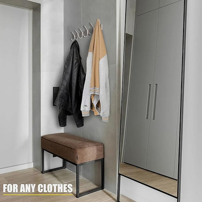 Coat Rack Wall Mount – Brushed Nickel 17 Inch Stainless Steel Hook Rail with 6 Heavy Duty Double Coat Hooks – Wall Mounted Coat Hanger for Entryway, Bathroom, Bedroom, Towel, Hat Organizer