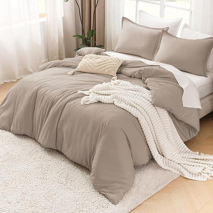 Litanika Light Coffee Comforters Oversized King Size, 3 Pieces Lightweight Solid Bedding Comforter Set, All Season Fluffy Bed Set (120x98In Comforter & 2 Pillowcases)