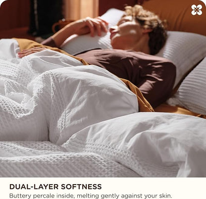 Bedsure Cotton Duvet Cover Set - 100% Cotton Waffle Weave Bright White Duvet Cover California King Size, GentleSoft™ and Breathable Cal King Bedding Set for All Season, 3 Pieces, 104"x98"