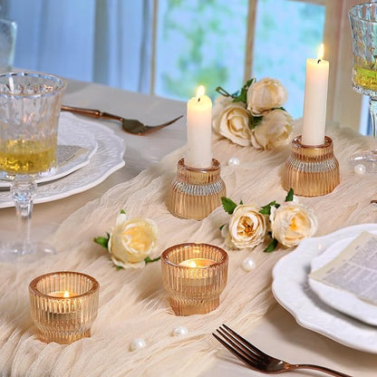 12pcs Gold Glass Candlestick Holders, Taper Candle Holders Tea Light Candle Holder for Wedding Centerpieces Table Decorations, Votive Candle Holders for Table Decor