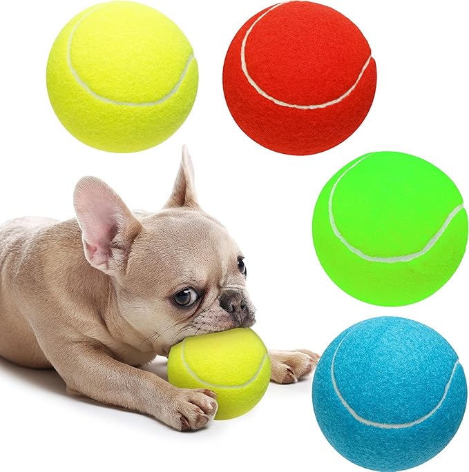 Large Dog Tennis Balls, 4 inch Interactive Big Dog Toy Ball for Small Medium Large Dogs, 4-Pack Dog Toys for Outdoor/Indoor Sports, Fetch, Training & Play-Mewly Pet