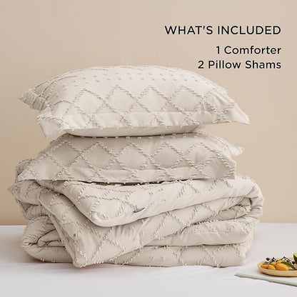 Bedsure California King Comforter Set - Beige Comforter, Boho Tufted Shabby Chic Bedding for Kids, 3 Pieces Vintage Farmhouse Bed Set for All Seasons, Fluffy Soft Bedding with 2 Pillow Shams