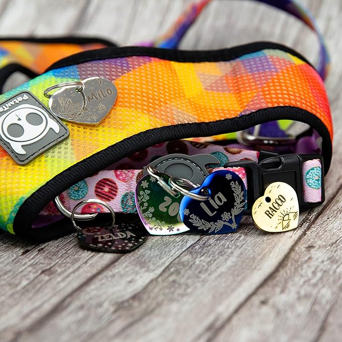 Personalized Dog Tag with 5 Lines of Custom Deep Engraved Durable Stainless Steel Pet ID Name Tag Designer Small Size Heart-Mewly Pet