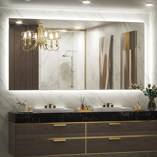 Keonjinn LED Backlit Mirror 72” x 35.9” Oversized Lighted Bathroom Mirror with UL Listed LED Driver, Large Stepless Dimmable Wall Mirror, Tempered Glass, CRI90+ Anti Fog Vanity Mirror with Backlights