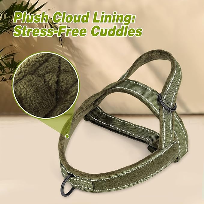 Forestpaw No Pull Dog Harness - Soft Flannel Padded Tactical Dog Vest Harness with Quick Release Buckle, Adjustable Reflective Pet Harness for Small Medium Dogs Walking Training,Green S-Mewly Pet