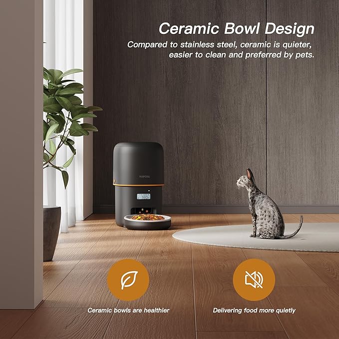Automatic Cat Feeder - 2L Cat Food Dispenser, Timed Auto Pet Feeder with 180-day Battery Life, 1-6 Meals Per Day, 1-16 Portion, Ceramic Bowl, Desiccant Bag Keeps Dry Food Fresh, Also for Small Dogs-Mewly Pet
