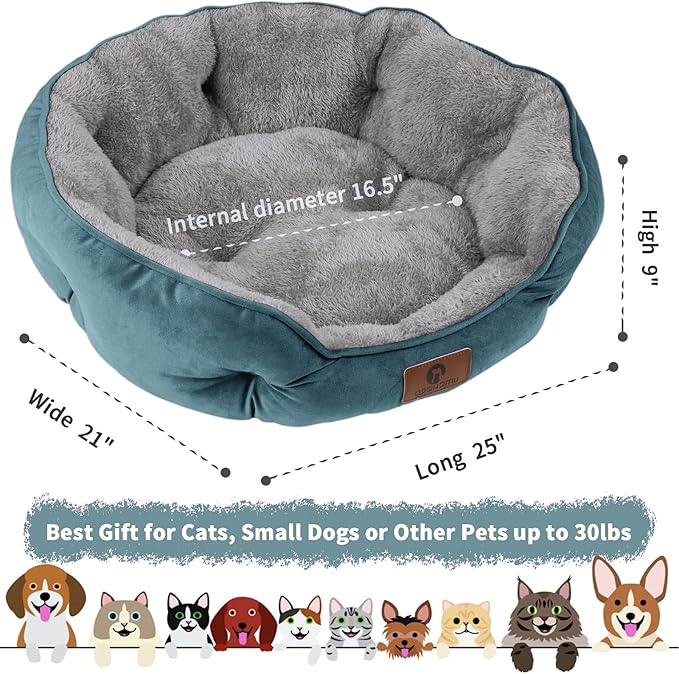 Asvin Medium Dog Bed for Medium Dogs, Cat Beds for Indoor Cats, Pet Bed for Puppy and Kitty, Extra Soft & Machine Washable with Anti-Slip & Water-Resistant Oxford Bottom, Teal, 25 inches-Mewly Pet