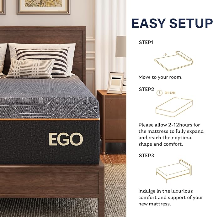 EGOHOME 14 Inch Twin XL Mattress, Copper Gel Memory Foam Mattress for Pain Relief, Therapeutic Mattress in a Box, CertiPUR-US Certified, Fiberglass Free Medium Mattress, Black