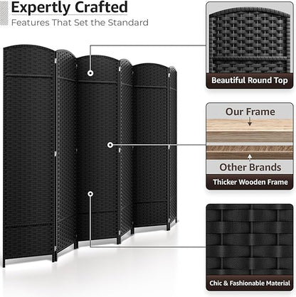 Sorbus 6 Panel Room Divider 6 ft. Tall - Privacy Screen, Extra Wide Double Hinged Panels, Mesh Hand-Woven Design, Partition Room Dividers and Folding Privacy Screens, Wall Divider for Room Separation