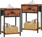 Furologee Nightstands Set of 2, Night Stand with Fabric Drawer and Storage Shelf, Retro Bedside Sofa Tables for Small Place, End Side Tables Living Room Bedroom, Rustic Brown