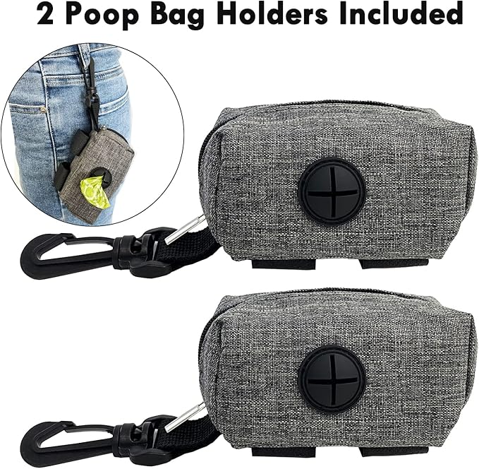 (2 Pack) Dog Poop Bag Holder for Leash,Doggie Waste Bag Dispenser Small Doggy Poop Bag Zipper Pouch with Carabiner Clip, Leash Attachment Holder for Pet Puppy Poop Bags-Mewly Pet