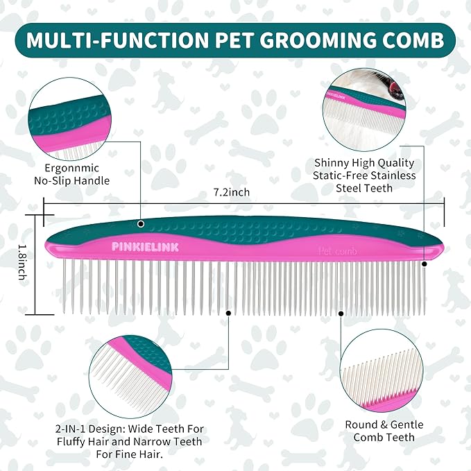 Professional 5 in 1 Pet Grooming Kit - Stainless Steel Dog & Cat Grooming Scissors with Rounded Tip Blades for Safe Fur Trimming, Thinning Shears, Straight Scissors, and Pet Comb (Green 5 in 1)-Mewly Pet