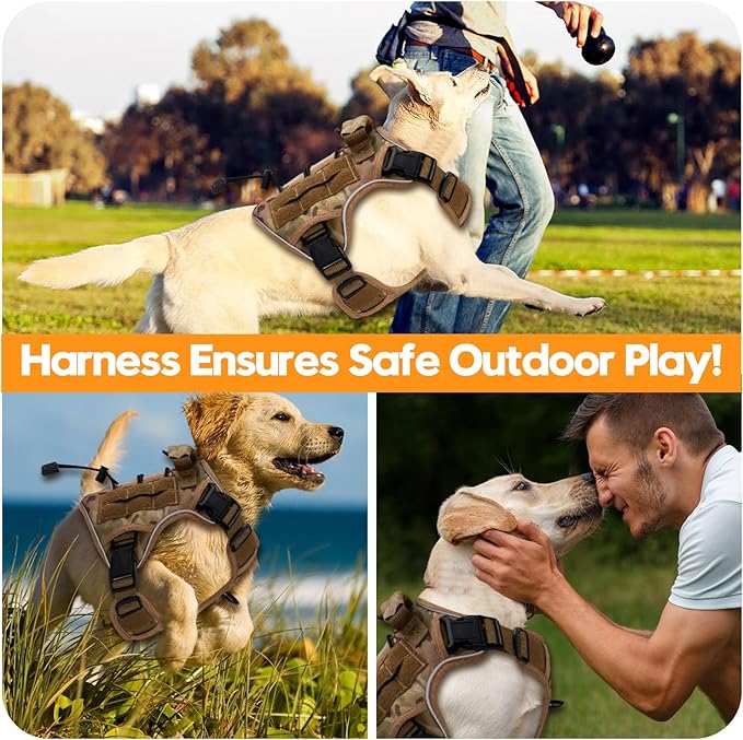 Heavy-Duty Tactical Dog Harness for Large Dogs, No Pull Adjustable Reflective Pet Vest with Molle System, K9 Military-Grade Control for Service Training, Outdoor & 10+ Breeds, Desert Camo, Small-Mewly Pet