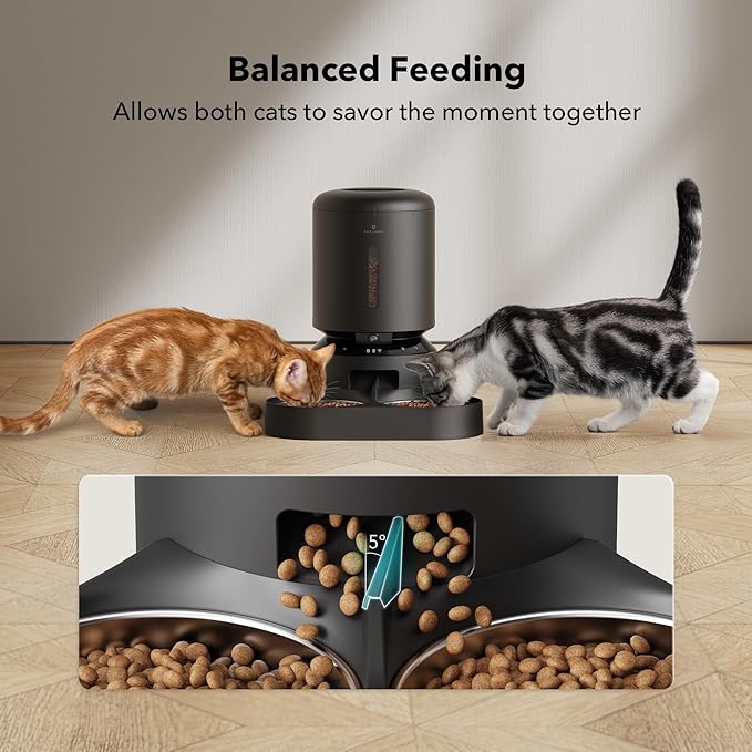 PETLIBRO Automatic Cat Feeder with Camera for Two Cats, 1080P HD Video with Night Vision, 5G WiFi Pet Feeder with 2-Way Audio for Cat & Dog, Low Food & Motion & Sound Alerts, Dual Tray, Black 5L-Mewly Pet