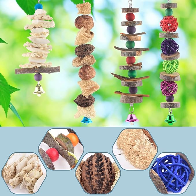 Bissap Bird Chew Toys, 5 Packs Parakeet Natural Wood Toys Parrot Hanging Cage Toy Bird Perch Stand for Small Bird Conure Cockatiel Parrotlet Lovebird Budgie-Mewly Pet
