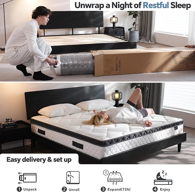 Queen Size Mattress 12 Inch, Pocket Spring & Memory Foam Hybrid Mattress with Breathable Knitting Fabric