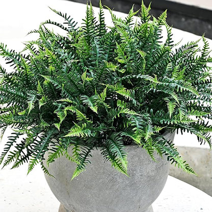 UV-Resistant Artificial Plants Faux Ferns – Certified Fade-Proof Outdoor Decor – Realistic Green Leaves Fake Greenery for Patio, Planters Front Porch Garden, and Landscaping 16 Bundles
