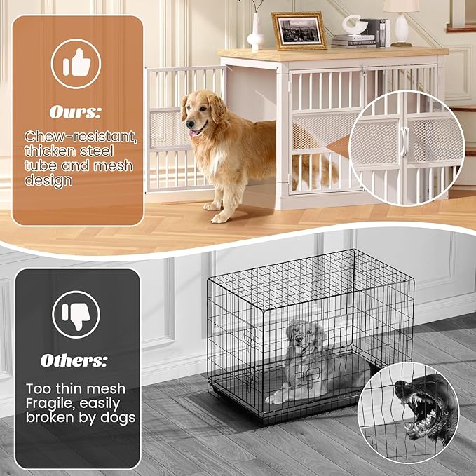 VOPEAK 40" Dog Crate Furniture, Chew Resistant Large Dog Crate for Medium Large Dogs, Heavy Duty Dog Crates Dog Kennel Cage Indoor with Double Doors, Wooden End Table for Bedroom Living Room-Mewly Pet