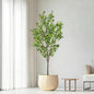 Faux Ficus Tree 7.5ft(90in) Artificial Floor Plant for Indoor Decor Realistic Potted Tree with Texture Silk Leaves and Natural Wood Trunk for Home Living Room,Office Perfect Housewarming Gift