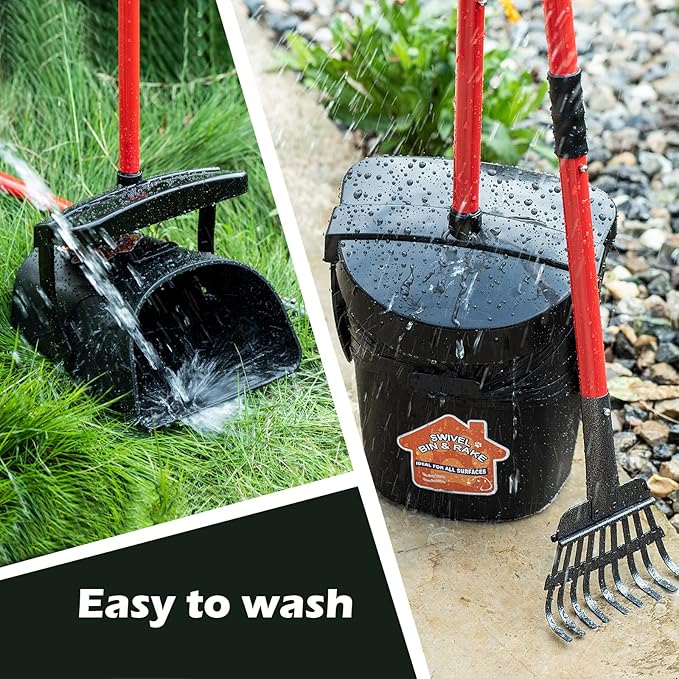Pooper Scooper Large Swivel Bin & Rake for Large & Small Dogs Non-Breakable Dog Poop Scooper with 20 Waste Bags Easy to Clean Pet Waste Use on Grass, Dirt or Gravel - Pet Supplies-Mewly Pet