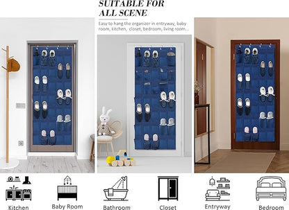 Over The Door Shoe Organizers 35 Mesh Pockets Hanging Shoe Organizer Shoe Rack For Door Closet Entryway Bedroom Bathroom Pantry - Shoe Holder Hanger For Sneakers, Women High Heeled Shoes Blue